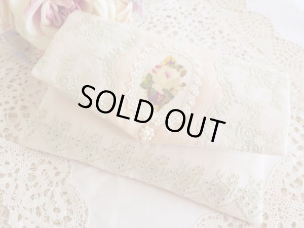 画像1: グリ－ン刺繍生地のポーチのキット (1)