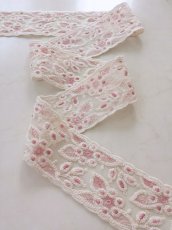 画像4: フランス製 刺繍チュールレース（生成り×濃いローズピンク）30cm　単位 (4)