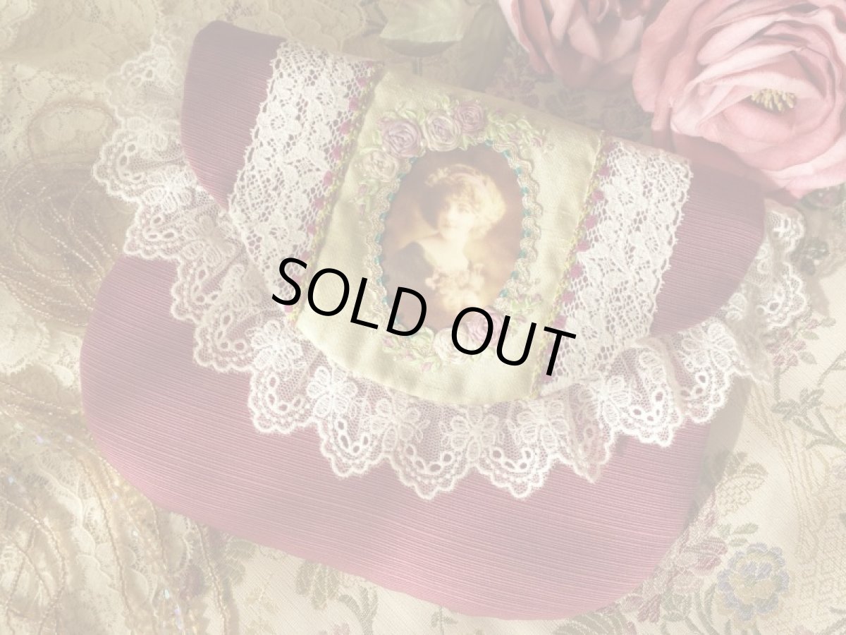 画像1: ボルドーのレースたっぷりポーチのキット (1)