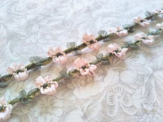 ♡計６０７ｃｍ♡　フランスアンティーク　ロココ　リボン　シルク×メタル　トリム ♡計607cm♡ フランスアンティーク ロココ リボン シルク