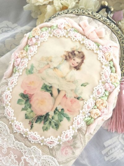 画像2: ピンクの薔薇の少女のポーチ完成品 (akiko)