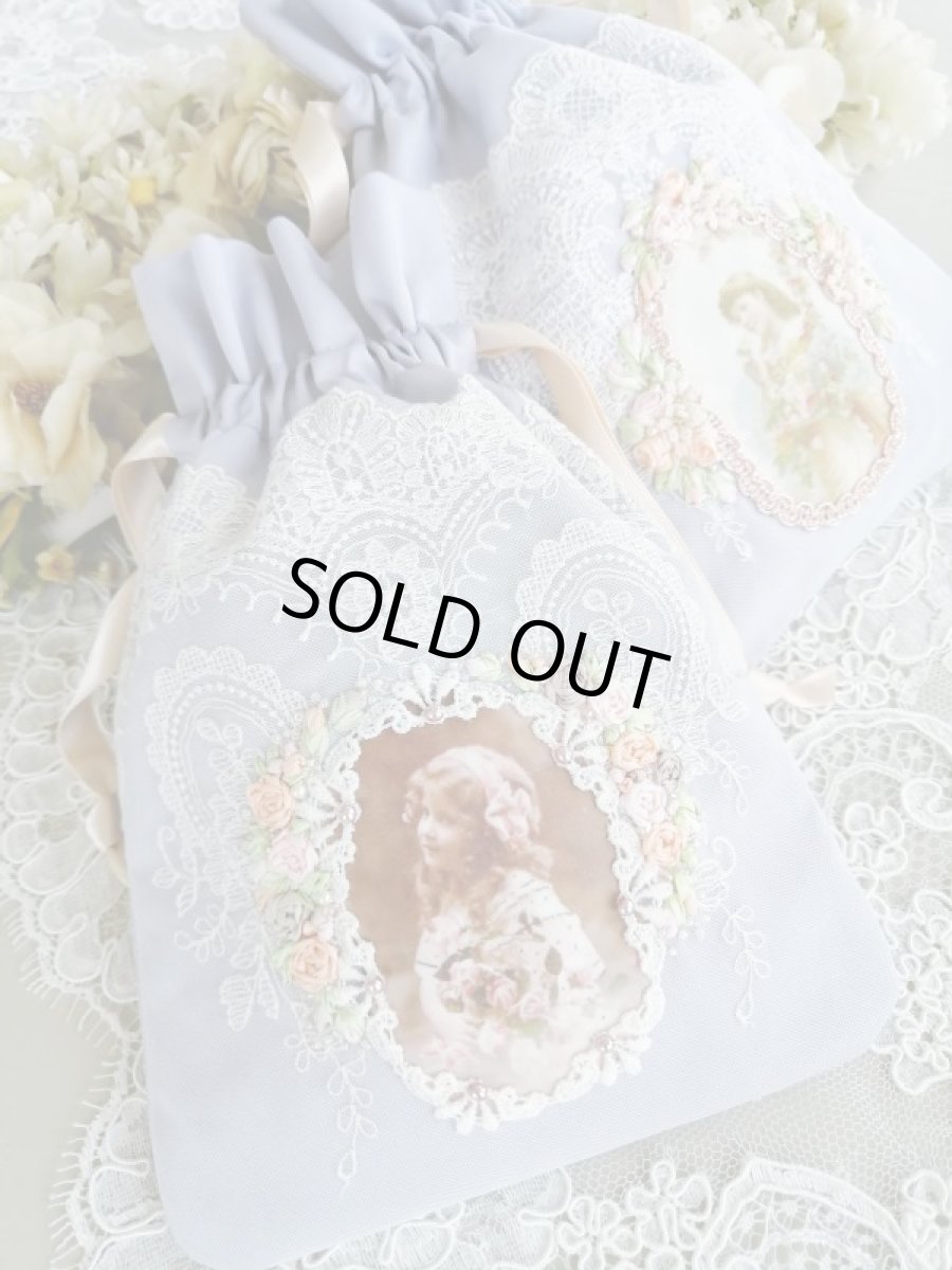 画像1: 綿サテン生地の巾着　完成品   (akiko) (1)