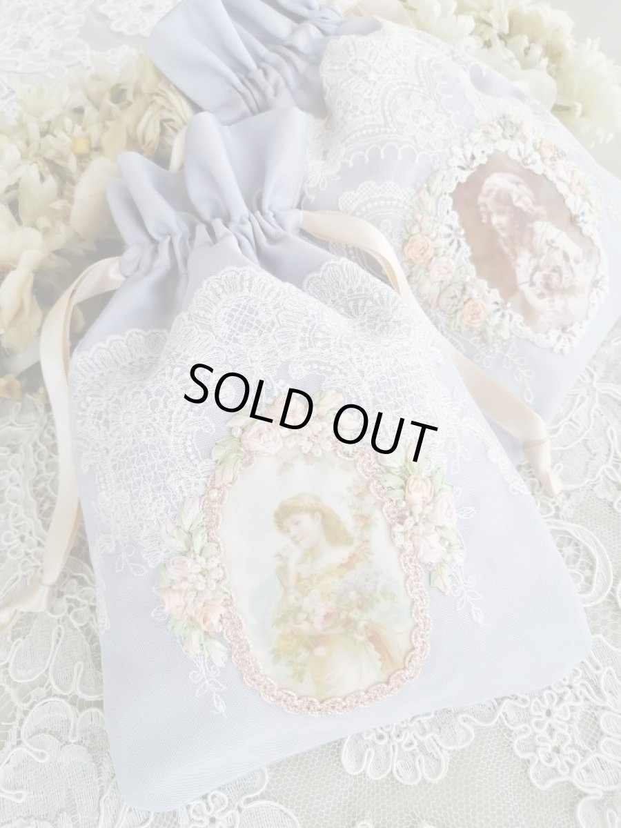 画像1: 綿サテン生地の巾着　完成品   (akiko) (1)