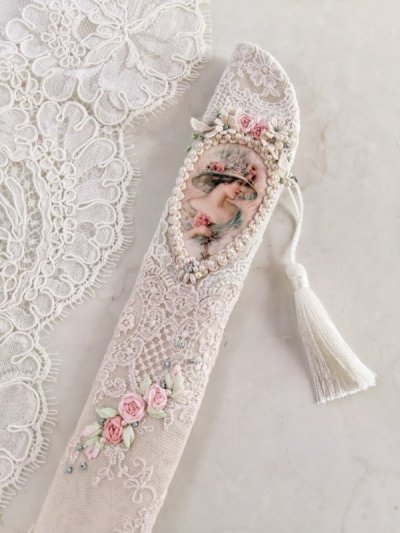 画像2: ヴィクトリアンなリボン刺繍の扇子ケース完成品  (akiko)