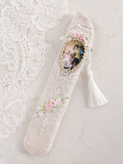 画像3: ヴィクトリアンなリボン刺繍の扇子ケース完成品  (akiko)