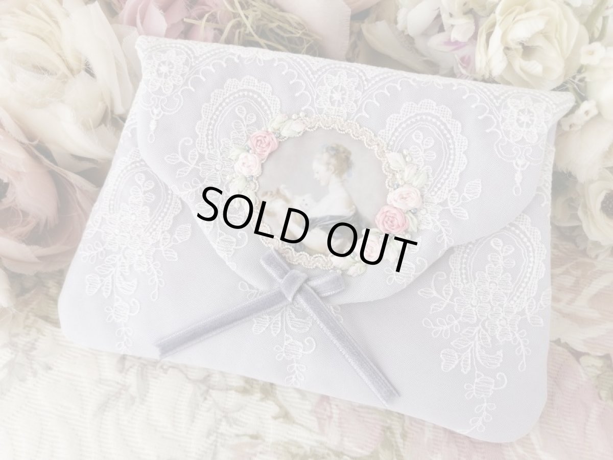 画像2: ネコと婦人の綿サテンのポーチのキット (2)