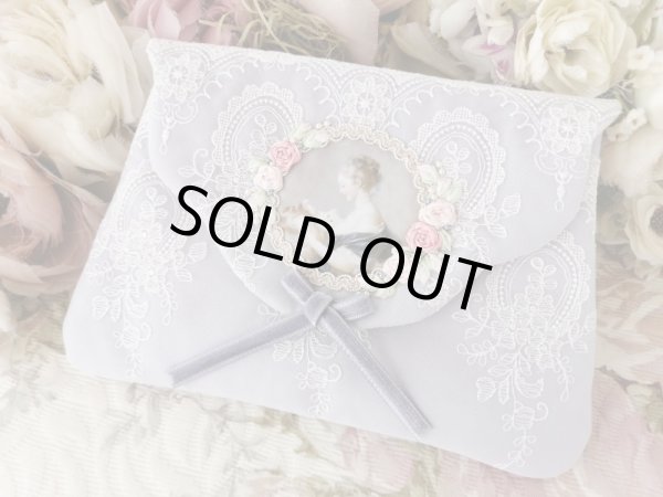 画像2: ネコと婦人の綿サテンのポーチのキット (2)