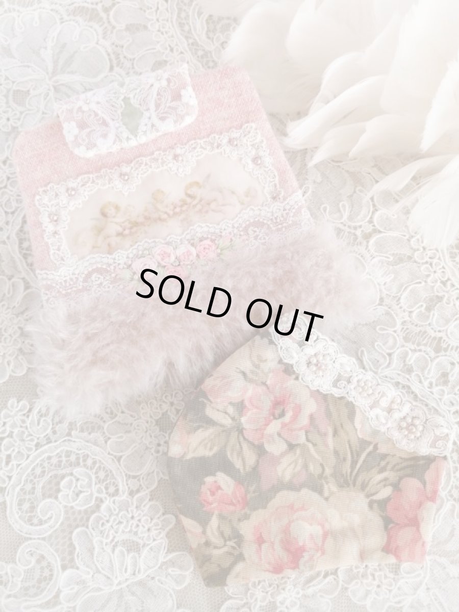 画像1: ふわふわモヘアのマスクケースとビジューマスク　E　完成品   (akiko) (1)