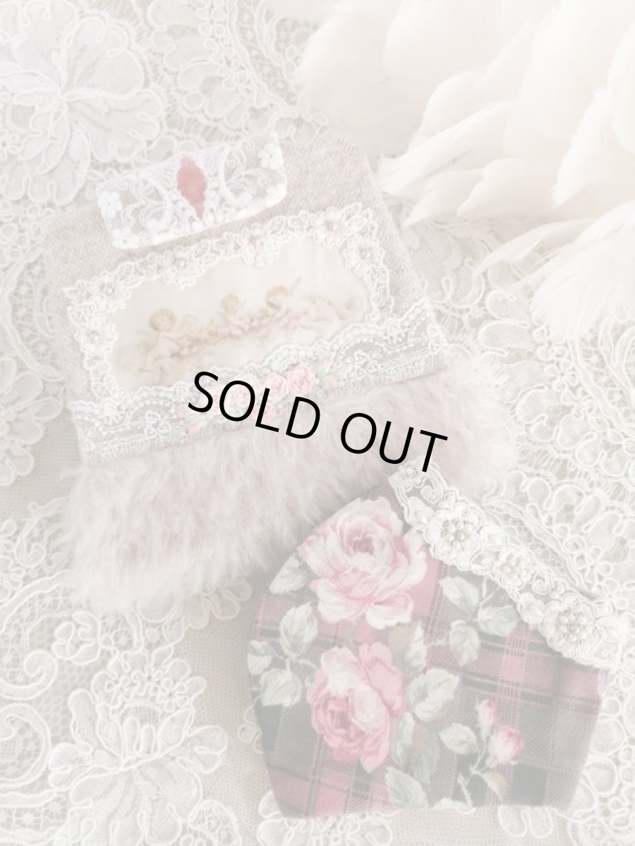 画像1: ふわふわモヘアのマスクケースとビジューマスク　B　完成品   (akiko) (1)