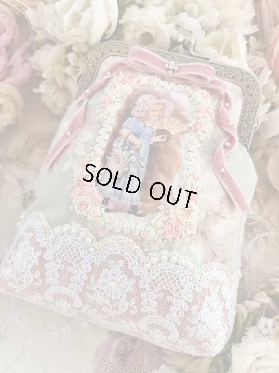 画像1: 扇子を持つ少女のポーチ完成品C　 (akiko) (1)