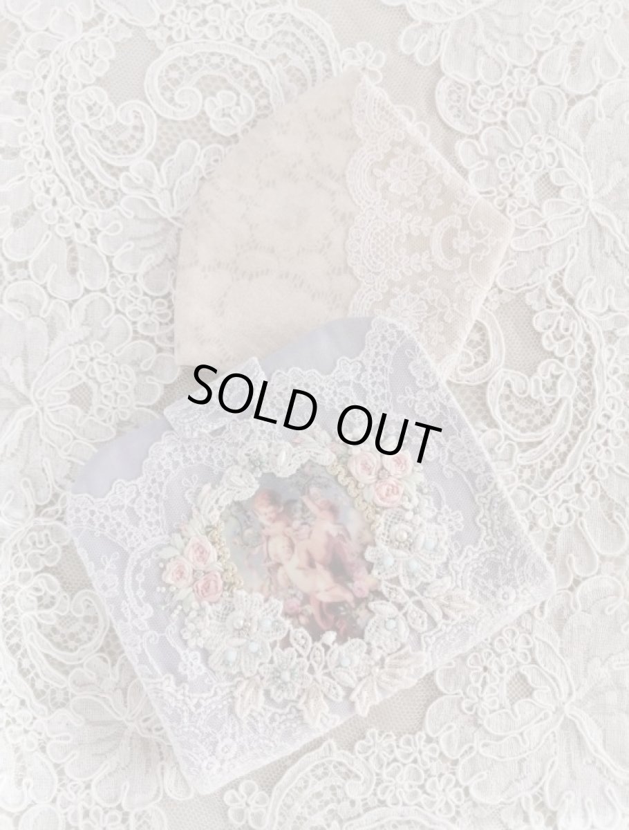 画像1: 不織布マスクも入れられちゃうエンジェルのマスクケースとレース柄マスクのセットC　完成品   (akiko) (1)