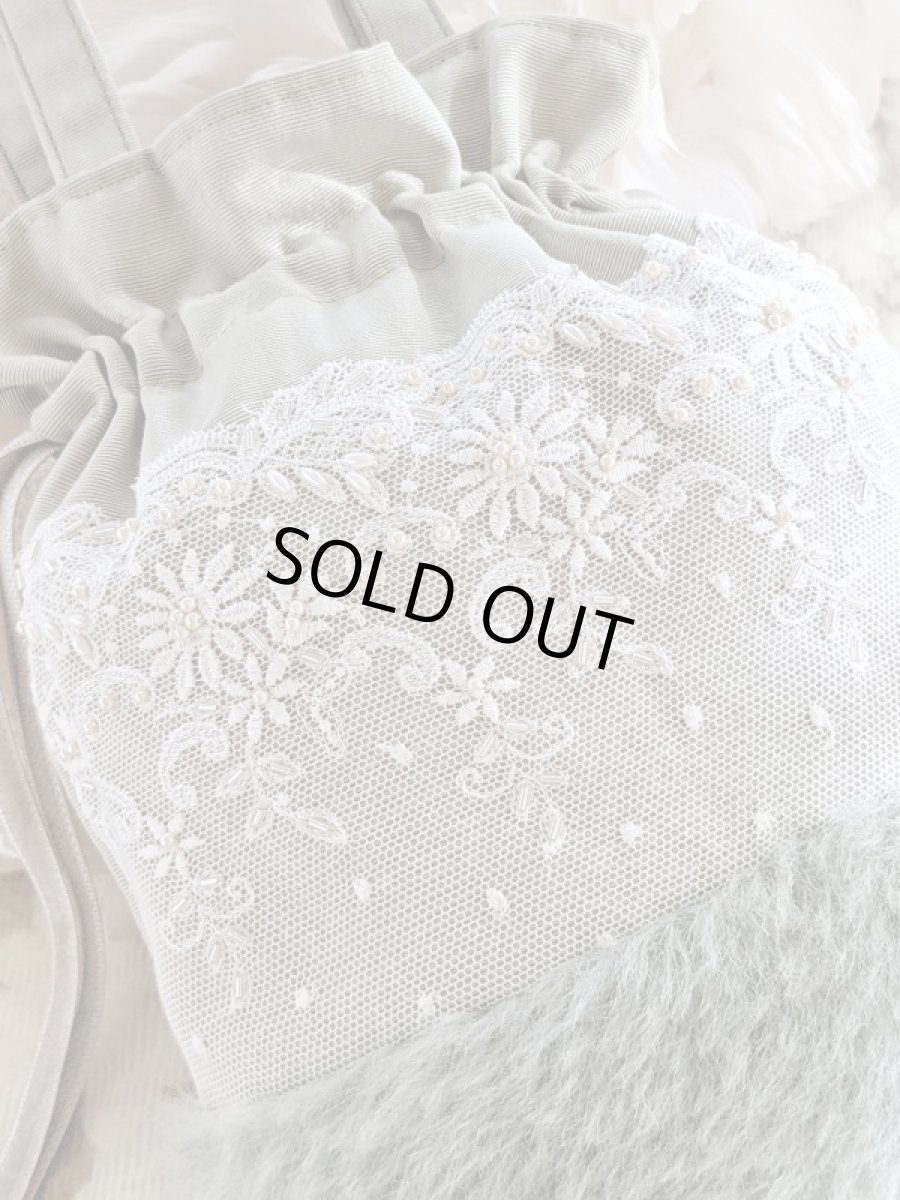 画像2: ドイツモヘアのキラキラフワフワ巾着バッグ完成品 C　 (akiko) (2)