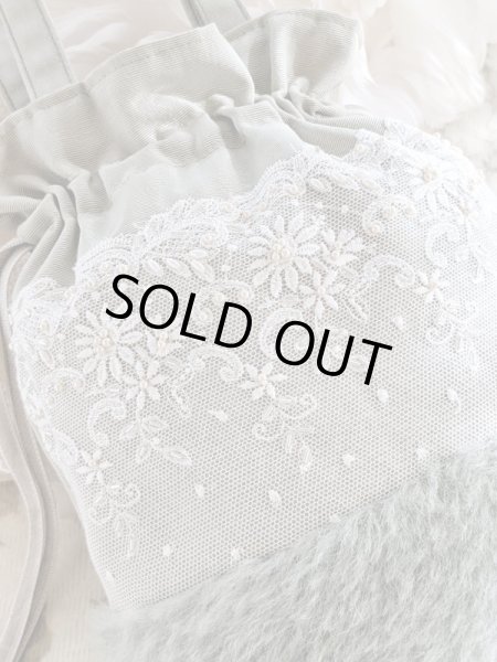 画像2: ドイツモヘアのキラキラフワフワ巾着バッグ完成品 C　 (akiko) (2)