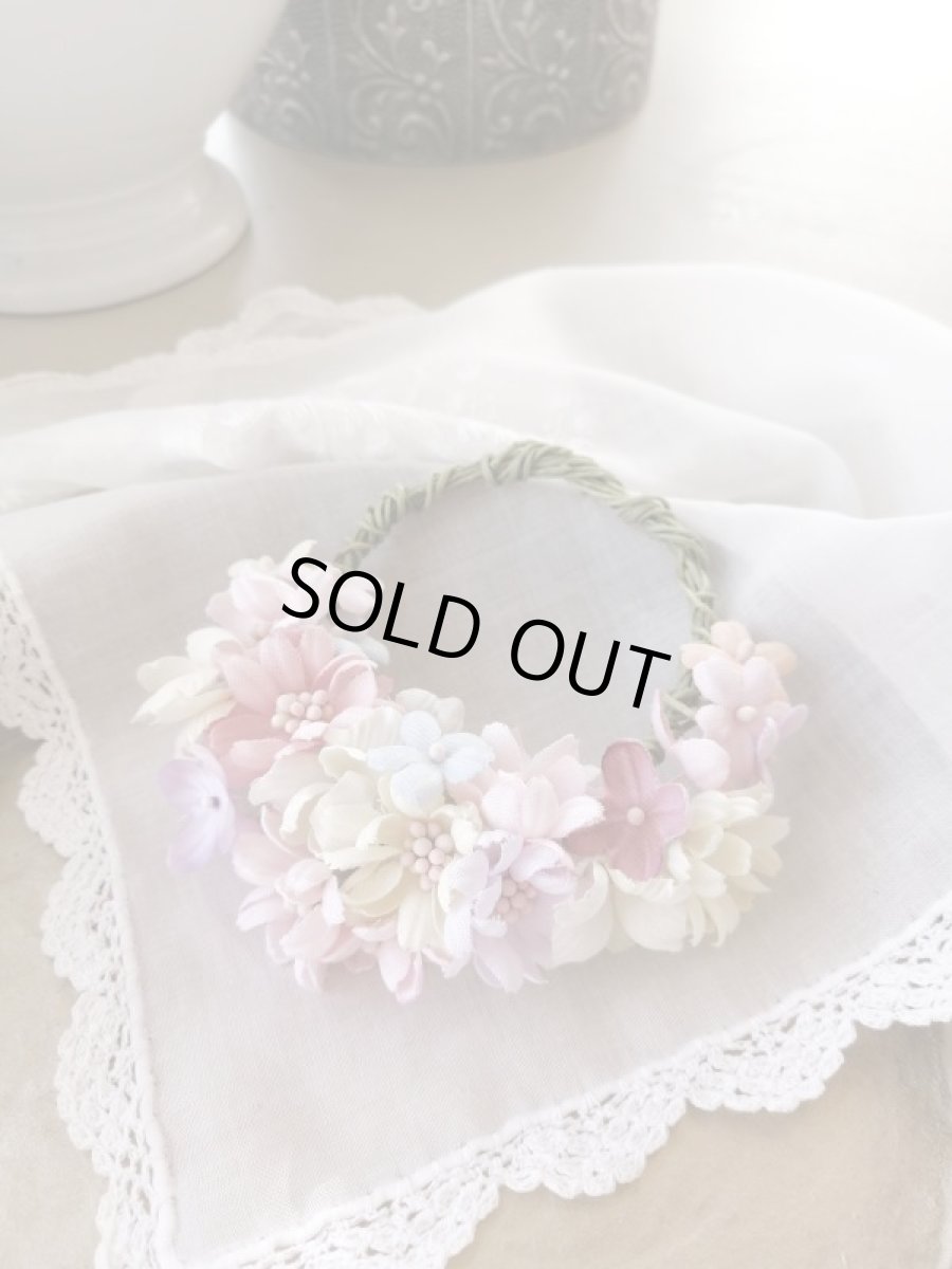 画像1: 布花　〜パステル色の小花のリース〜 (1)