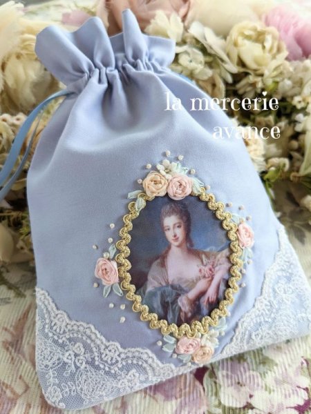 画像1: 【キットの完成品】綿サテン生地の巾着 (1)