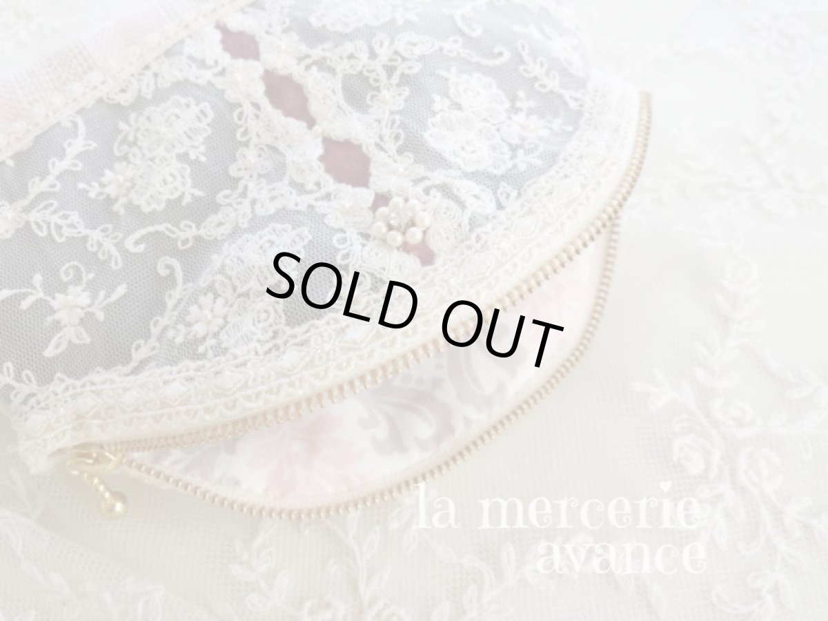 画像2: 【キットの完成品】ストライプとベルベットリボンのコスメポーチ (2)