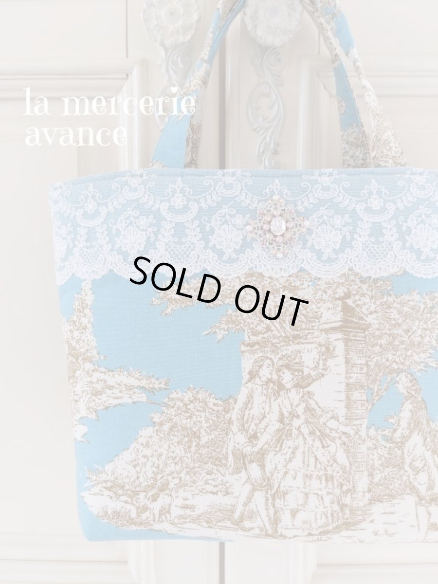 画像1: 【完成品】トワル・ド・ジュイとキラキラスワロのモチーフバッグ　 (akiko) 　 (1)