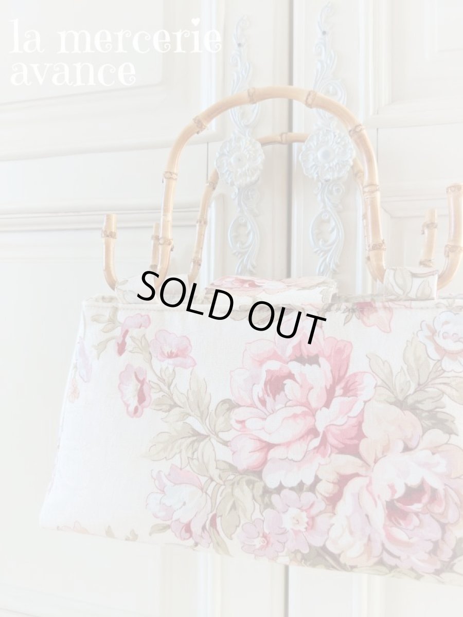 画像1: 【完成品】リネン生地で作ったバンブー持ち手のバッグ (akiko) 　 (1)