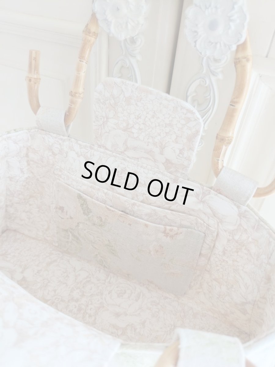 画像7: 【完成品】リネン生地で作ったバンブー持ち手のバッグ (akiko) 　 (7)