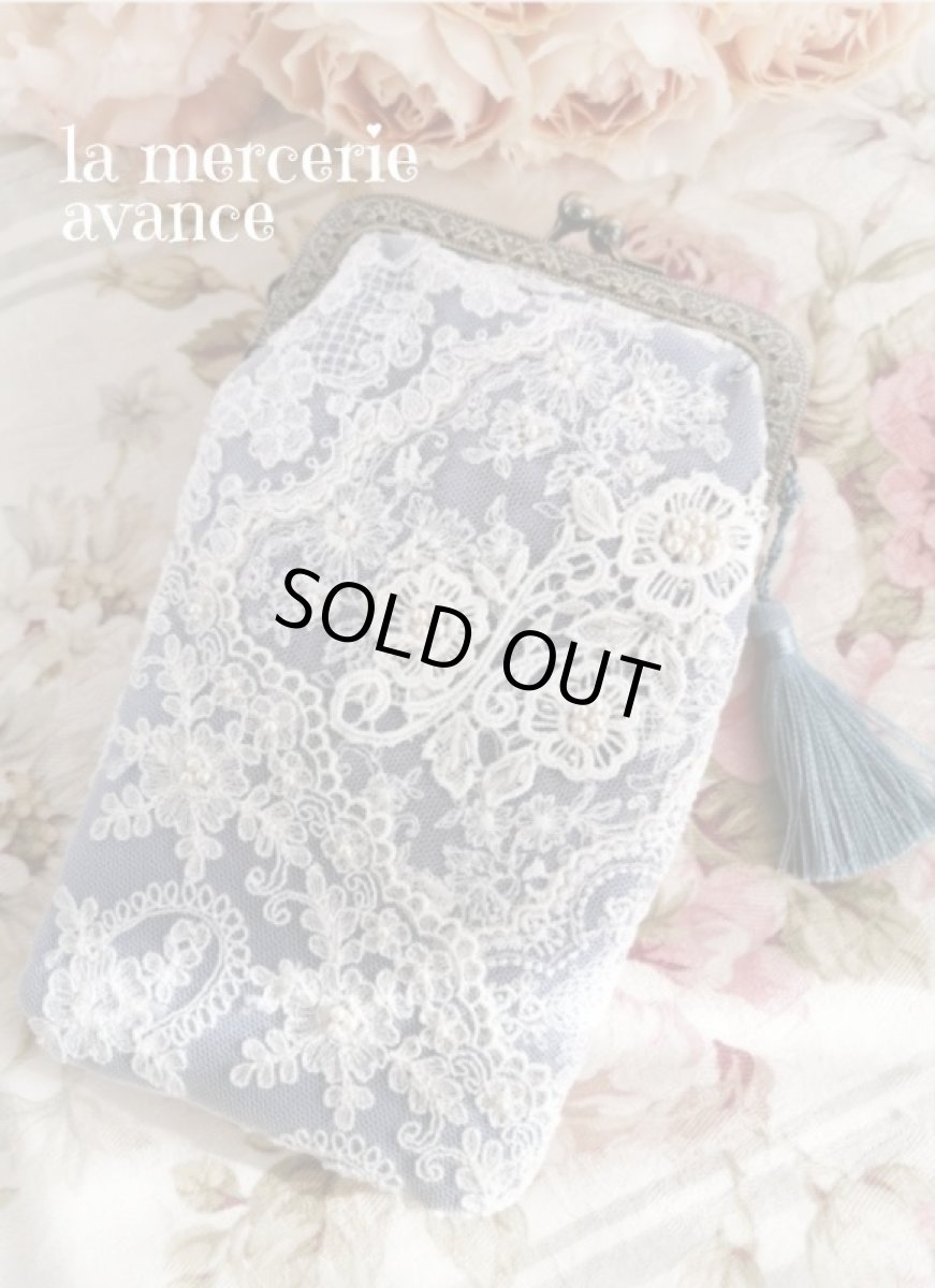 画像2: シャンタン生地レースのポーチのキット(ブルー） (2)