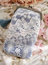 画像1: シャンタン生地レースのポーチのキット(ブルー） (1)