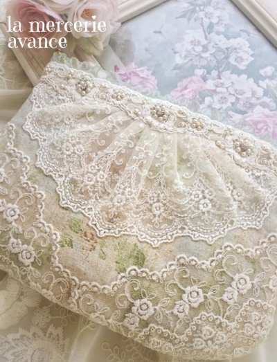 画像1: 【キットの完成品】キラキラパールのレースのポーチ