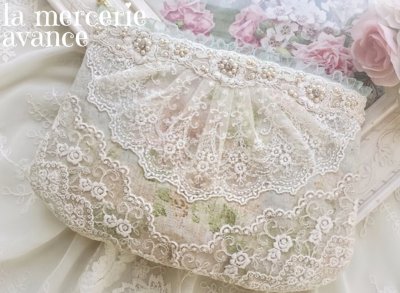 画像2: 【キットの完成品】キラキラパールのレースのポーチ