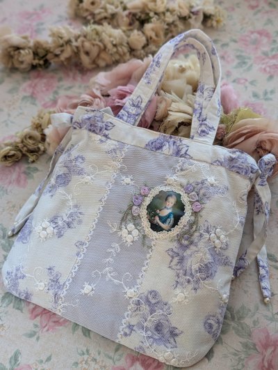 画像1: レース重ねのリボンバッグ完成品（MISIHO) 