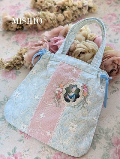 画像1: レース重ねのリボンバッグ完成品（MISIHO) 